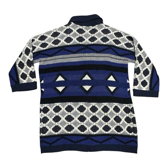 Lucky Brand Aztec Cardigan Sweater XS Blue Cream Open Front Knit Boho Geometric - Picture 5 of 8